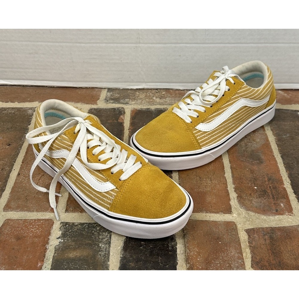 Vans Old Skool Yellow Gold Sneakers Low Top Comfy Cush Canvas Suede Skate Wm's 8